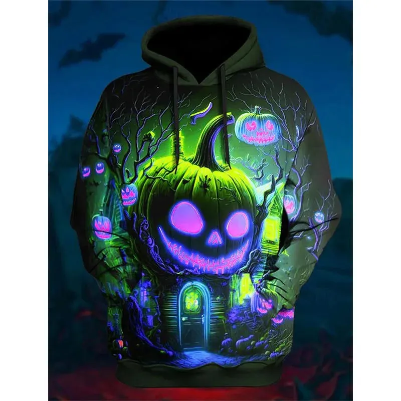 3D Print Mens Halloween Pumpkin Graphic Hoodie Costume Oversized Pull Over Sweatshirt For Men Women Halloween Holidays Tracksuit