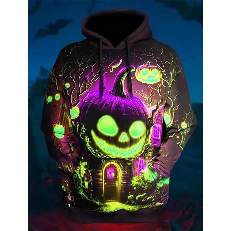 3D Print Mens Halloween Pumpkin Graphic Hoodie Costume Oversized Pull Over Sweatshirt For Men Women Halloween Holidays Tracksuit