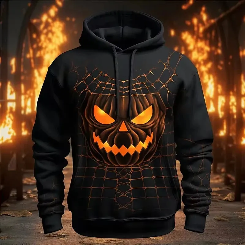 3D Print Mens Halloween Pumpkin Graphic Hoodie Costume Oversized Pull Over Sweatshirt For Men Women Halloween Holidays Tracksuit