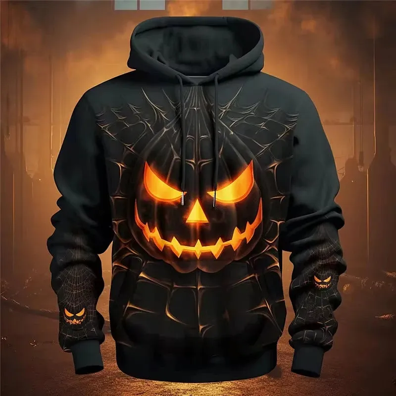 3D Print Mens Halloween Pumpkin Graphic Hoodie Costume Oversized Pull Over Sweatshirt For Men Women Halloween Holidays Tracksuit