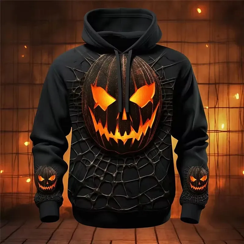 3D Print Mens Halloween Pumpkin Graphic Hoodie Costume Oversized Pull Over Sweatshirt For Men Women Halloween Holidays Tracksuit