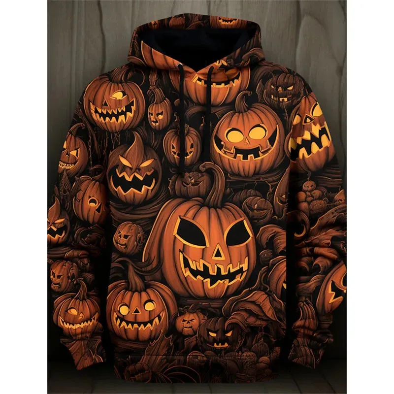 3D Print Mens Halloween Pumpkin Graphic Hoodie Costume Oversized Pull Over Sweatshirt For Men Women Halloween Holidays Tracksuit