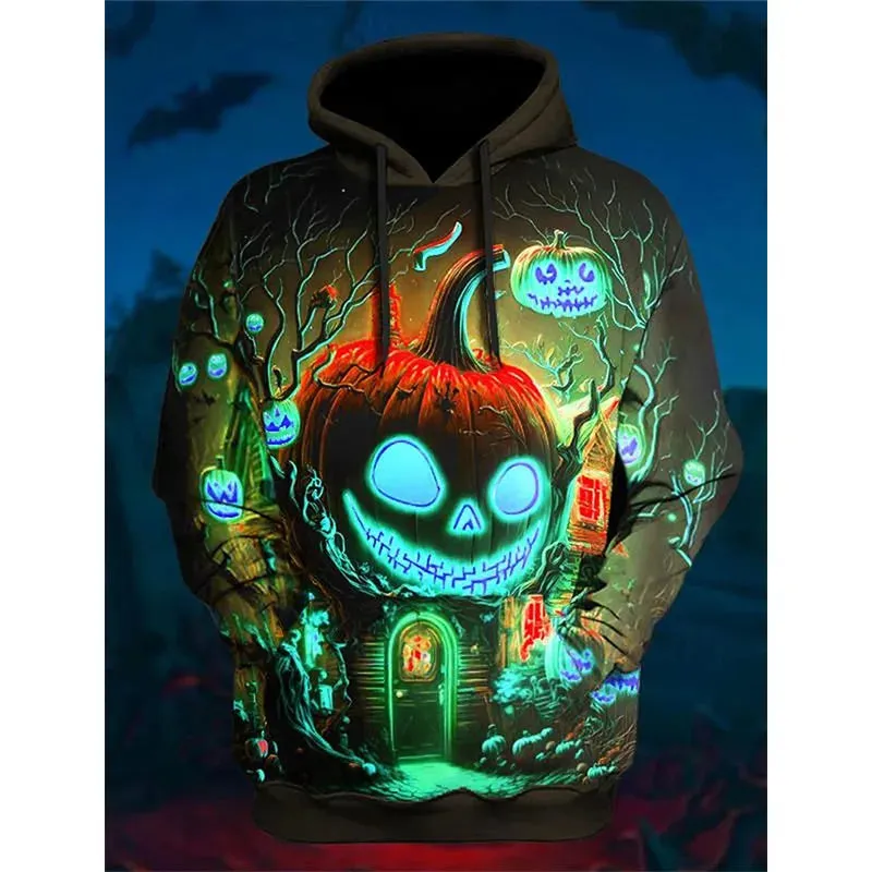 3D Print Mens Halloween Pumpkin Graphic Hoodie Costume Oversized Pull Over Sweatshirt For Men Women Halloween Holidays Tracksuit