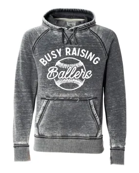 Acid Wash Quality Busy Raising Ballers Baseball Hoodie Quality Sweatshirt - Baseball Mom Hoodie