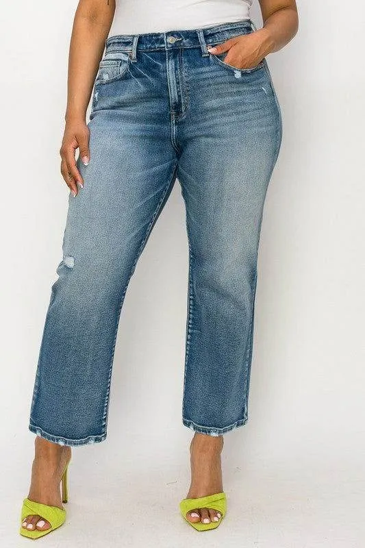 Artemis Vintage Plus-High Rise Stretch Distressed Ankle Straight Jeans