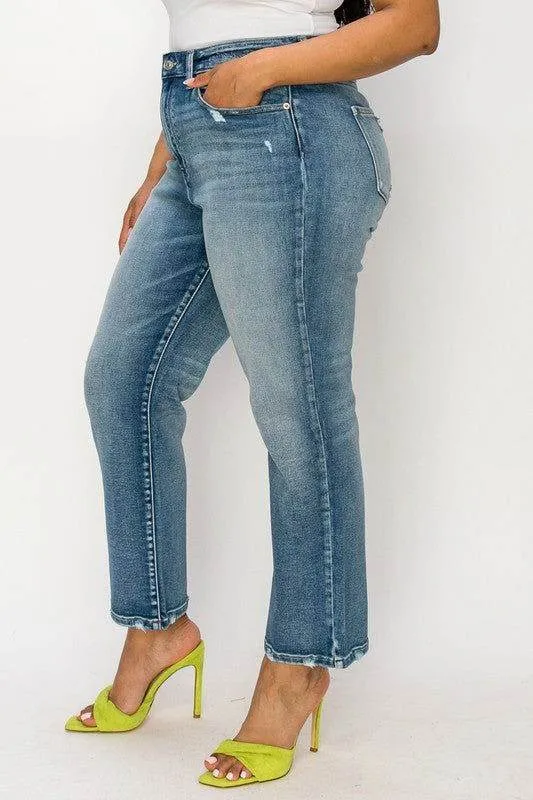 Artemis Vintage Plus-High Rise Stretch Distressed Ankle Straight Jeans