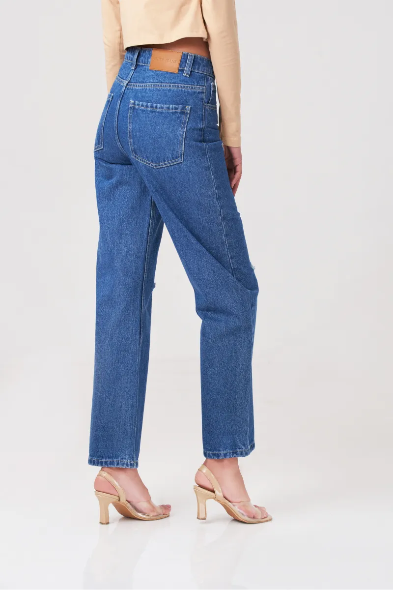 Blue Culotte High Waist Ripped Jeans