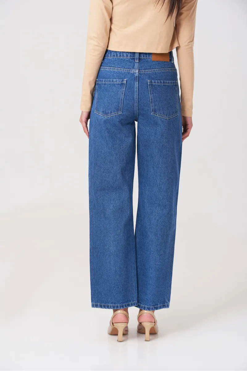 Blue Culotte High Waist Ripped Jeans