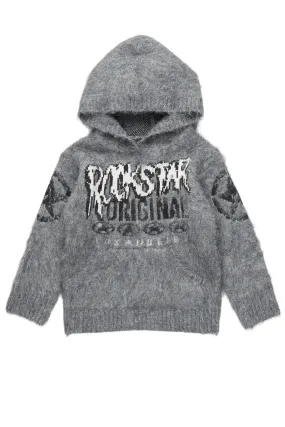 Boys Wizzurd Grey Graphic Knitted Mohair Hoodies