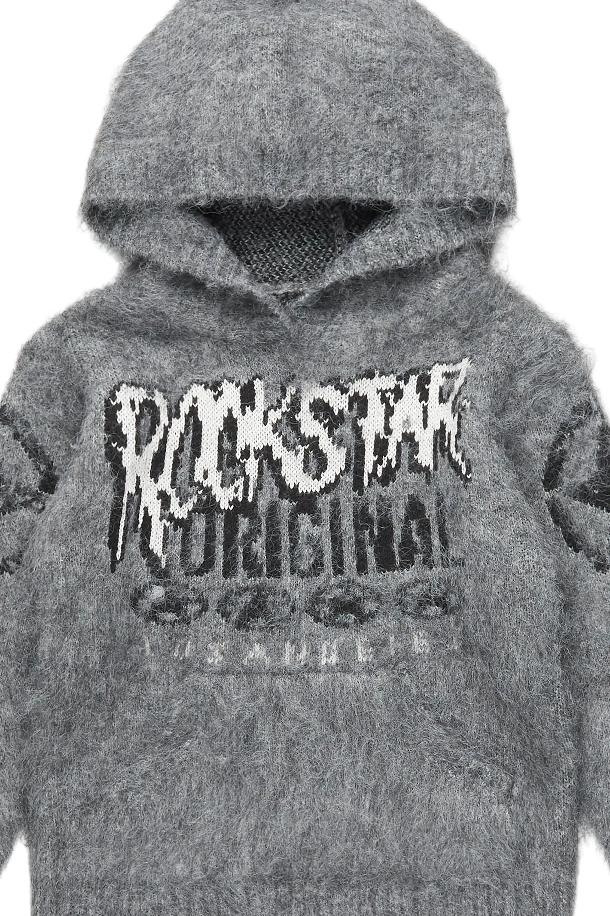 Boys Wizzurd Grey Graphic Knitted Mohair Hoodies