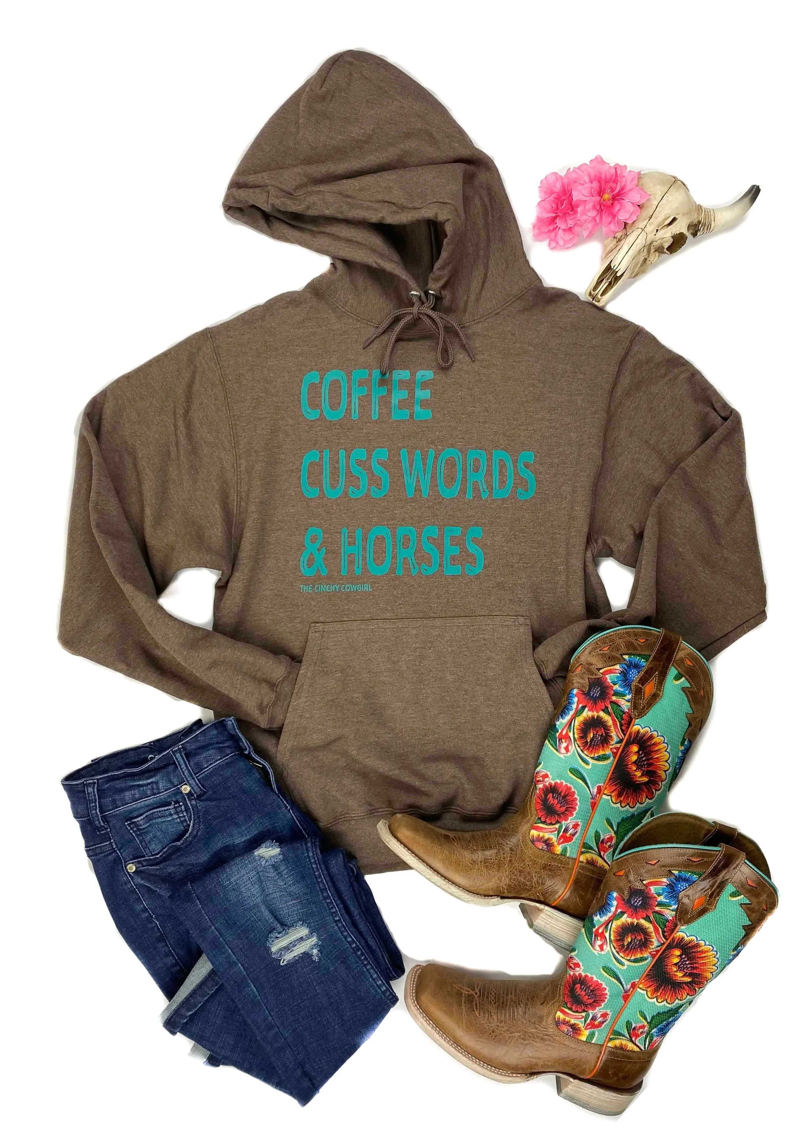 Brown Coffee, Cuss Words & Horses Hoodie