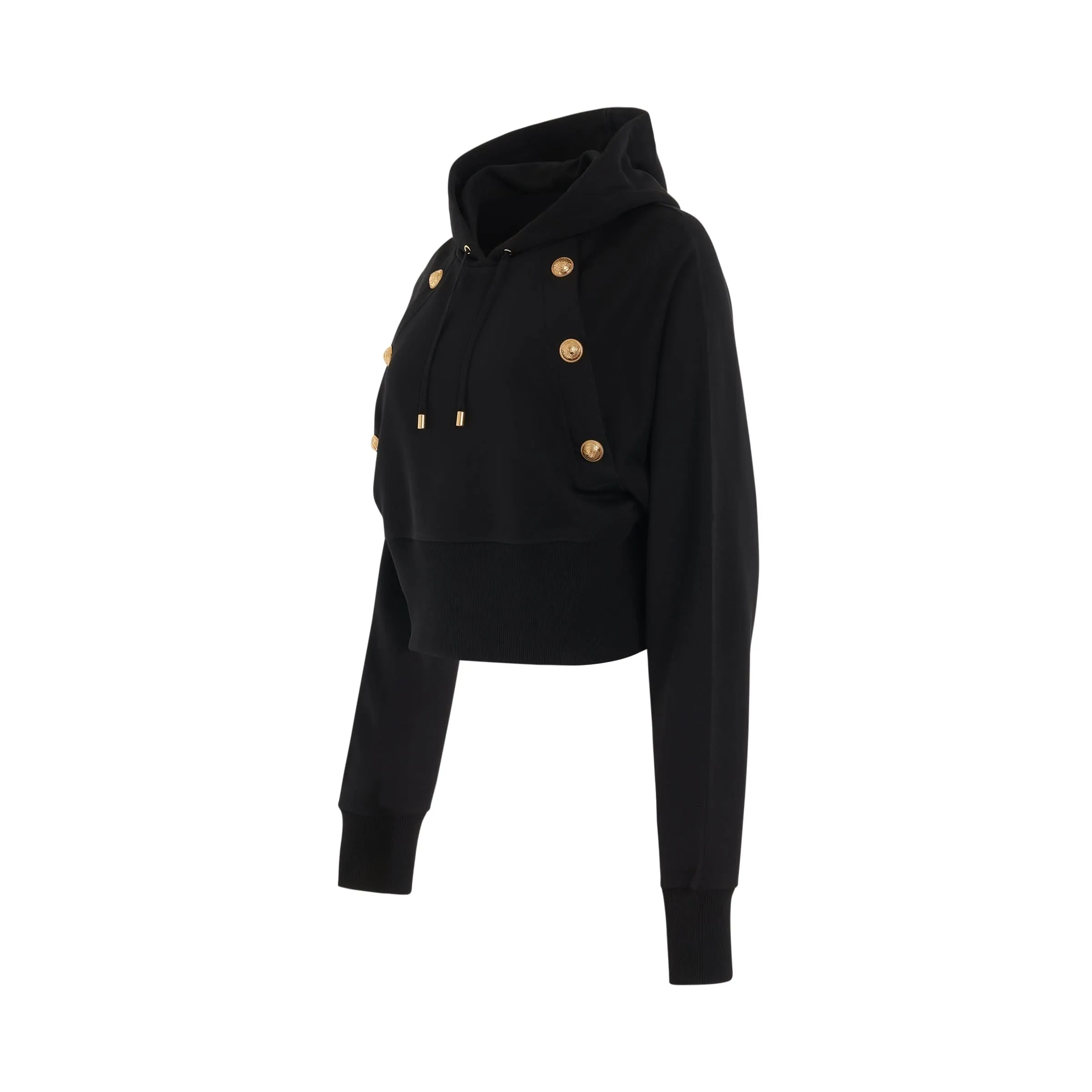 Buttonned Cropped Hoodie in Black