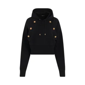 Buttonned Cropped Hoodie in Black