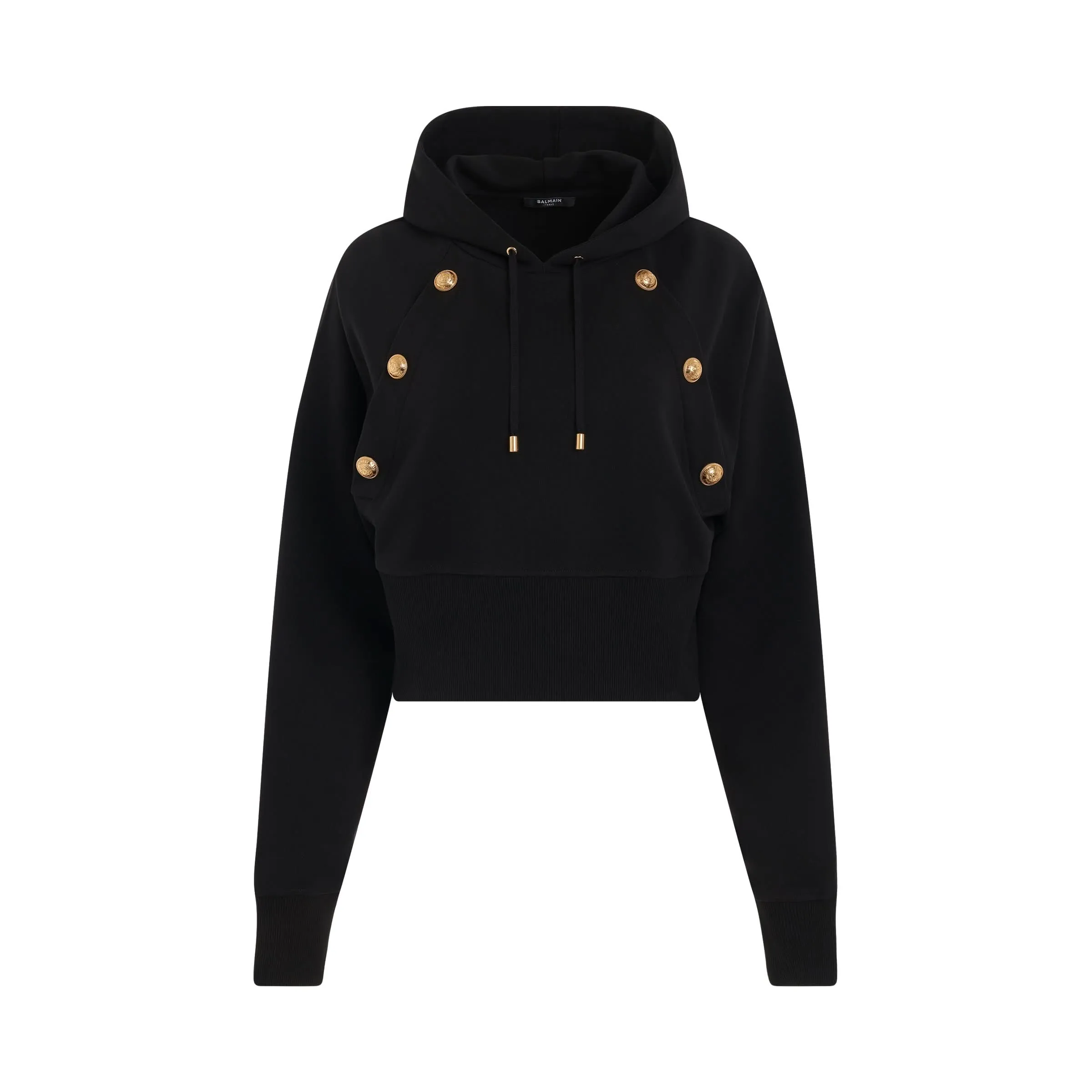 Buttonned Cropped Hoodie in Black