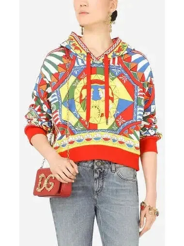 Carretto-Print Cropped Jersey Hoodie