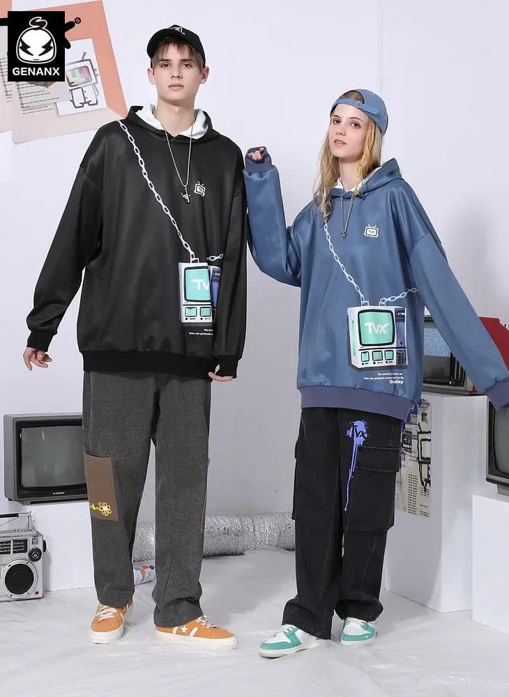 Cartoon Chain TV Graphic Couple Hoodies