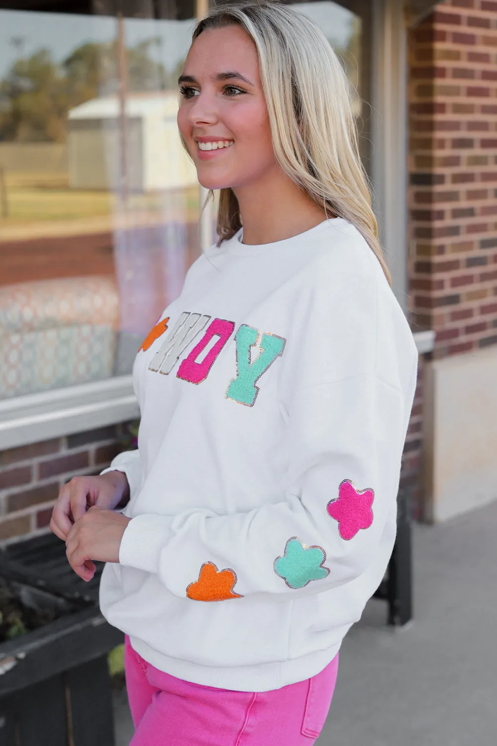 Chenille Patch Graphic Casual Sweatshirt