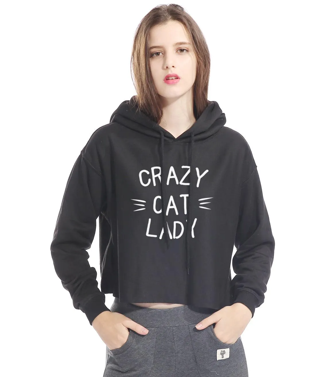 CROPPED CRAZY CAT LADY HOODIE