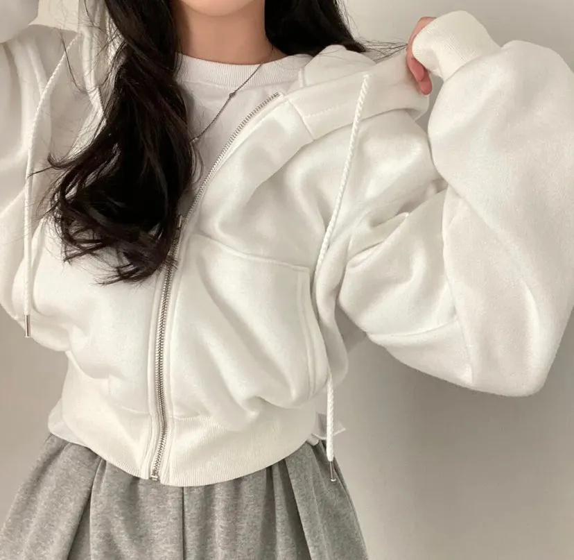 Cropped Zip Up Hoodie