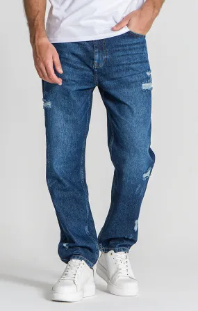 Dark Blue Ripped Balloon Leg Jeans