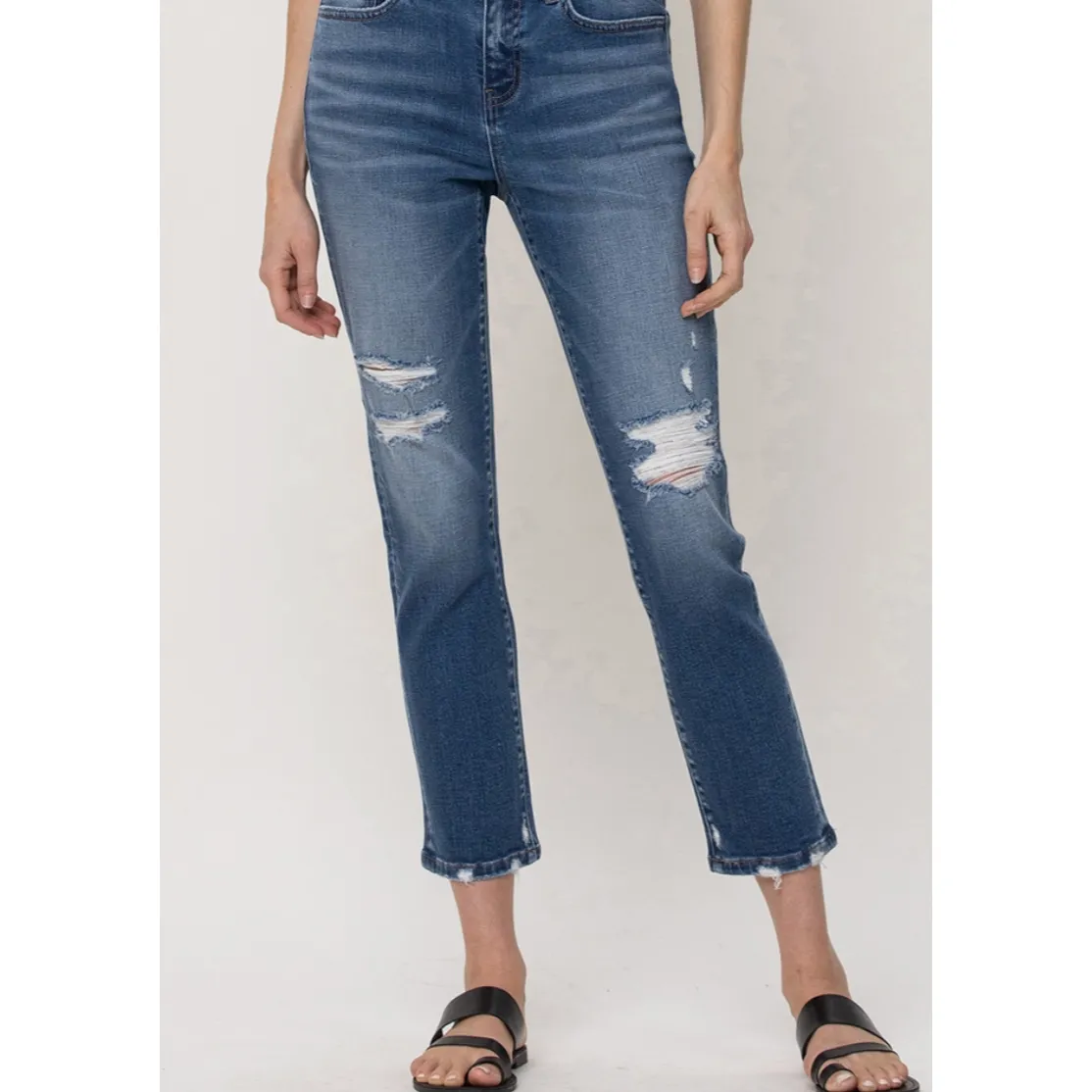 Distressed Crop Hem Boyfriend Jeans