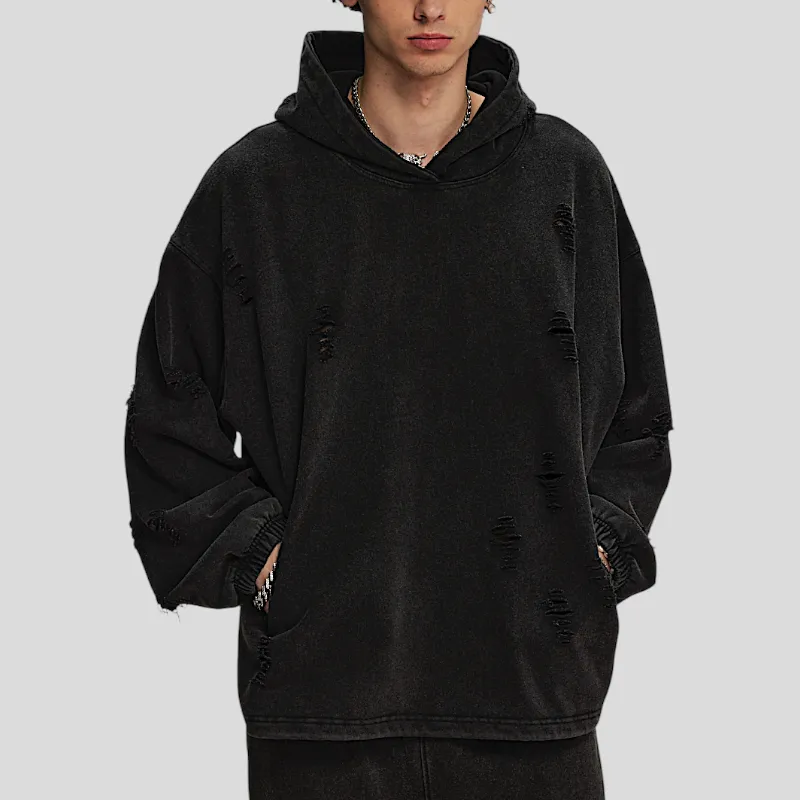 Distressed oversized french terry hoodie