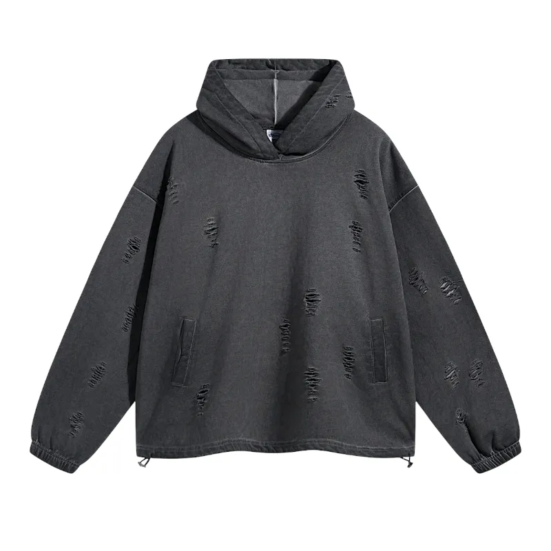 Distressed oversized french terry hoodie