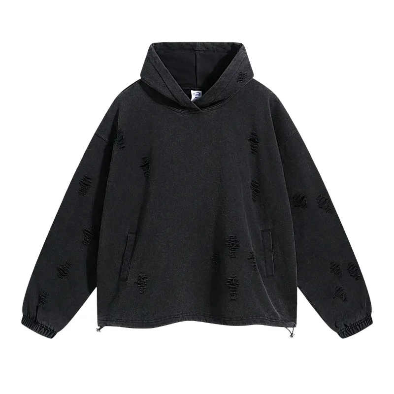 Distressed oversized french terry hoodie