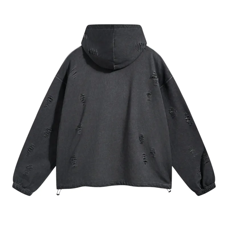 Distressed oversized french terry hoodie