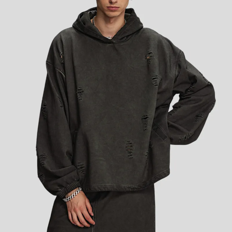 Distressed oversized french terry hoodie