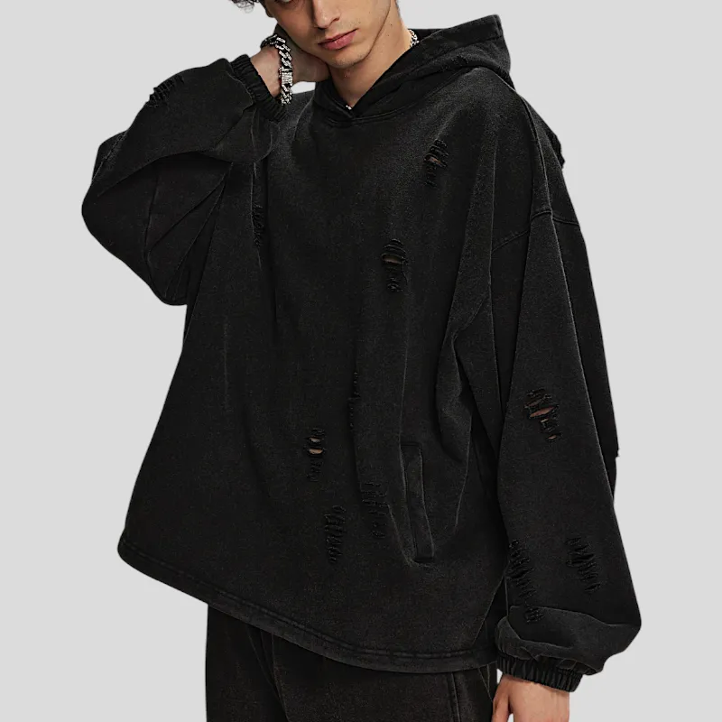 Distressed oversized french terry hoodie