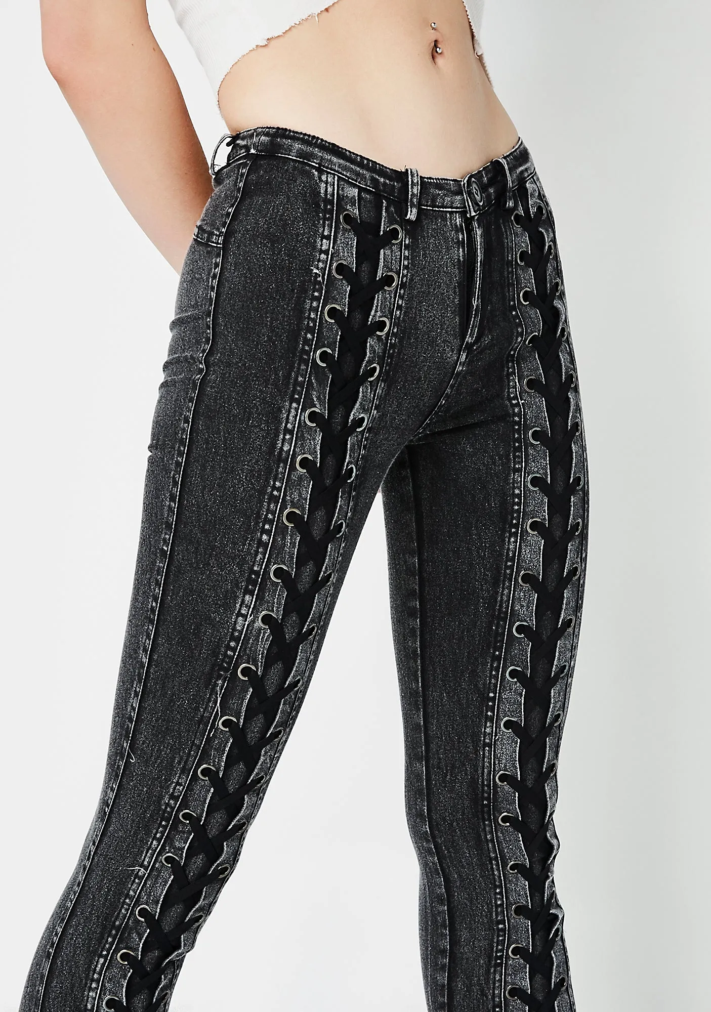 Double Take Lace-Up Jeans