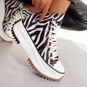 elveswallet Lace-Up High Top Zebra Canvas Sneakers