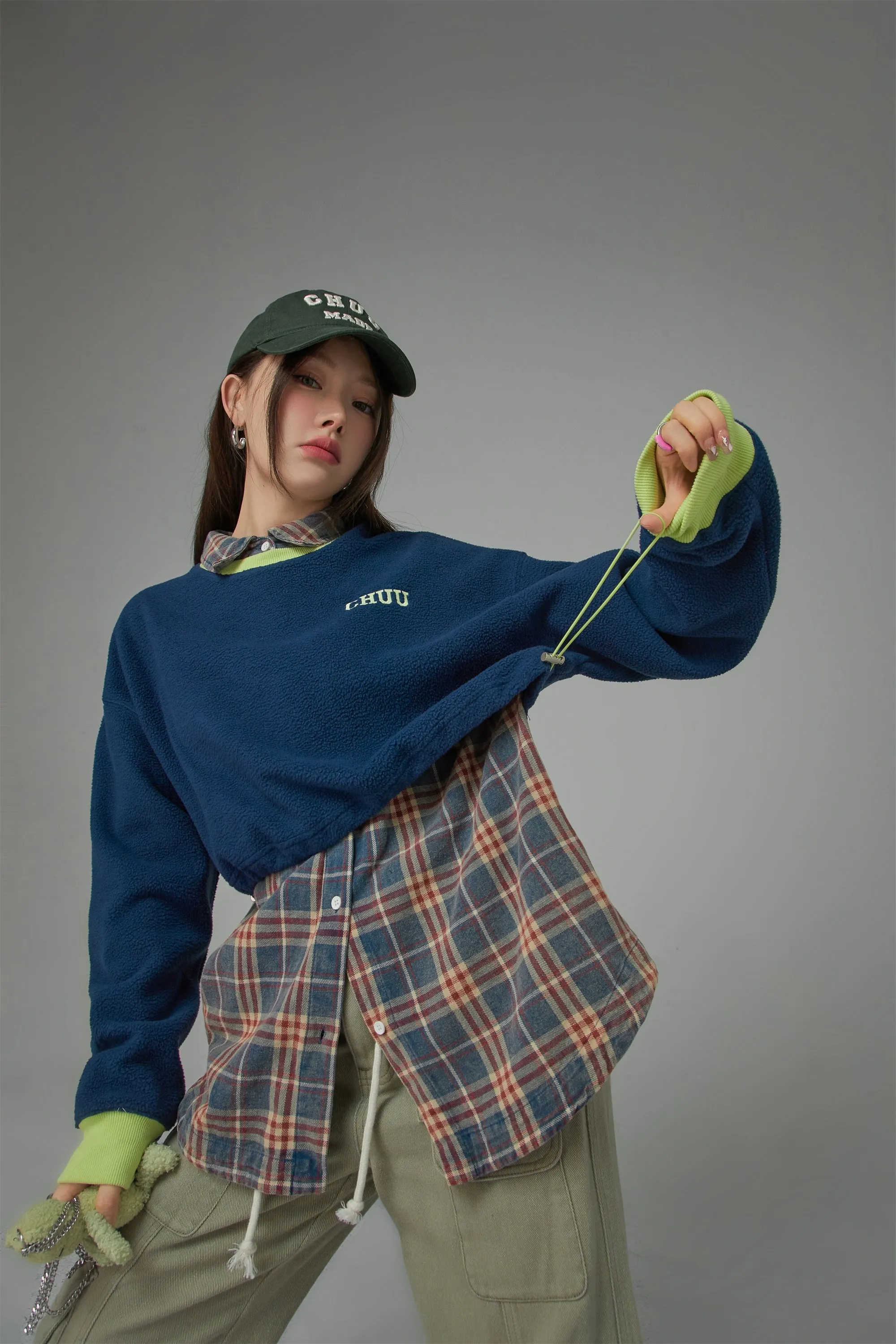 Fleece Color Matching Cropped Sweatshirt