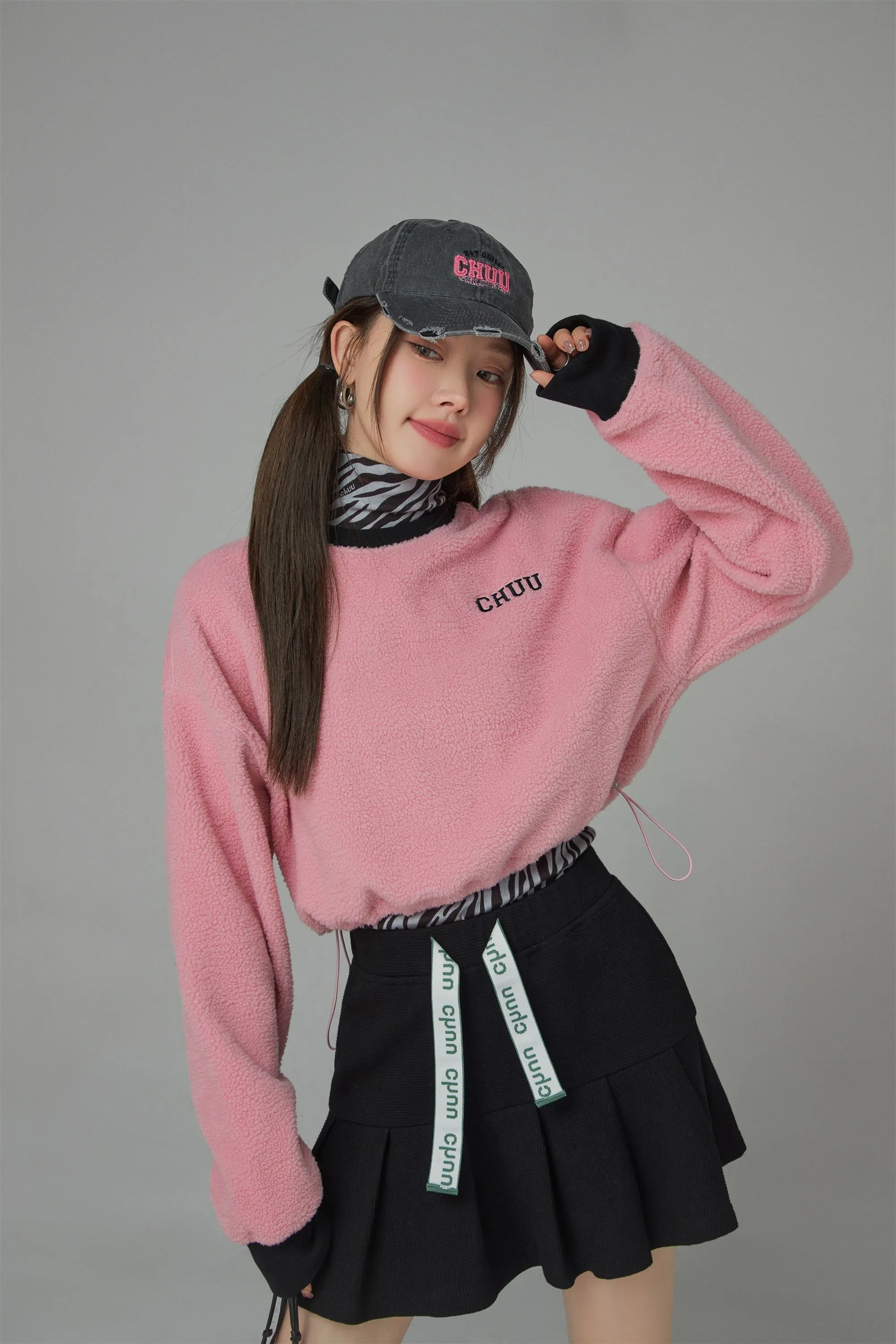 Fleece Color Matching Cropped Sweatshirt