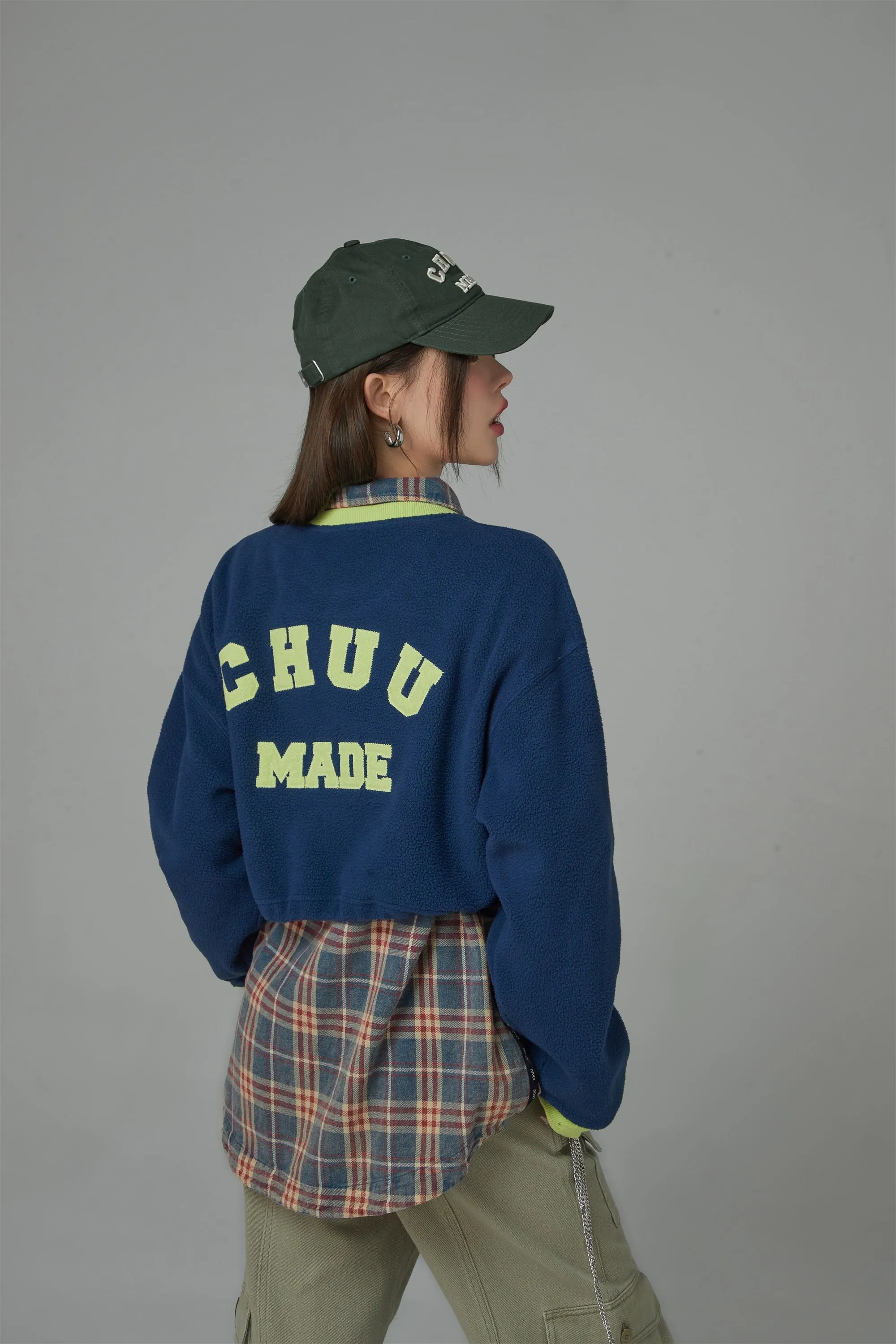 Fleece Color Matching Cropped Sweatshirt