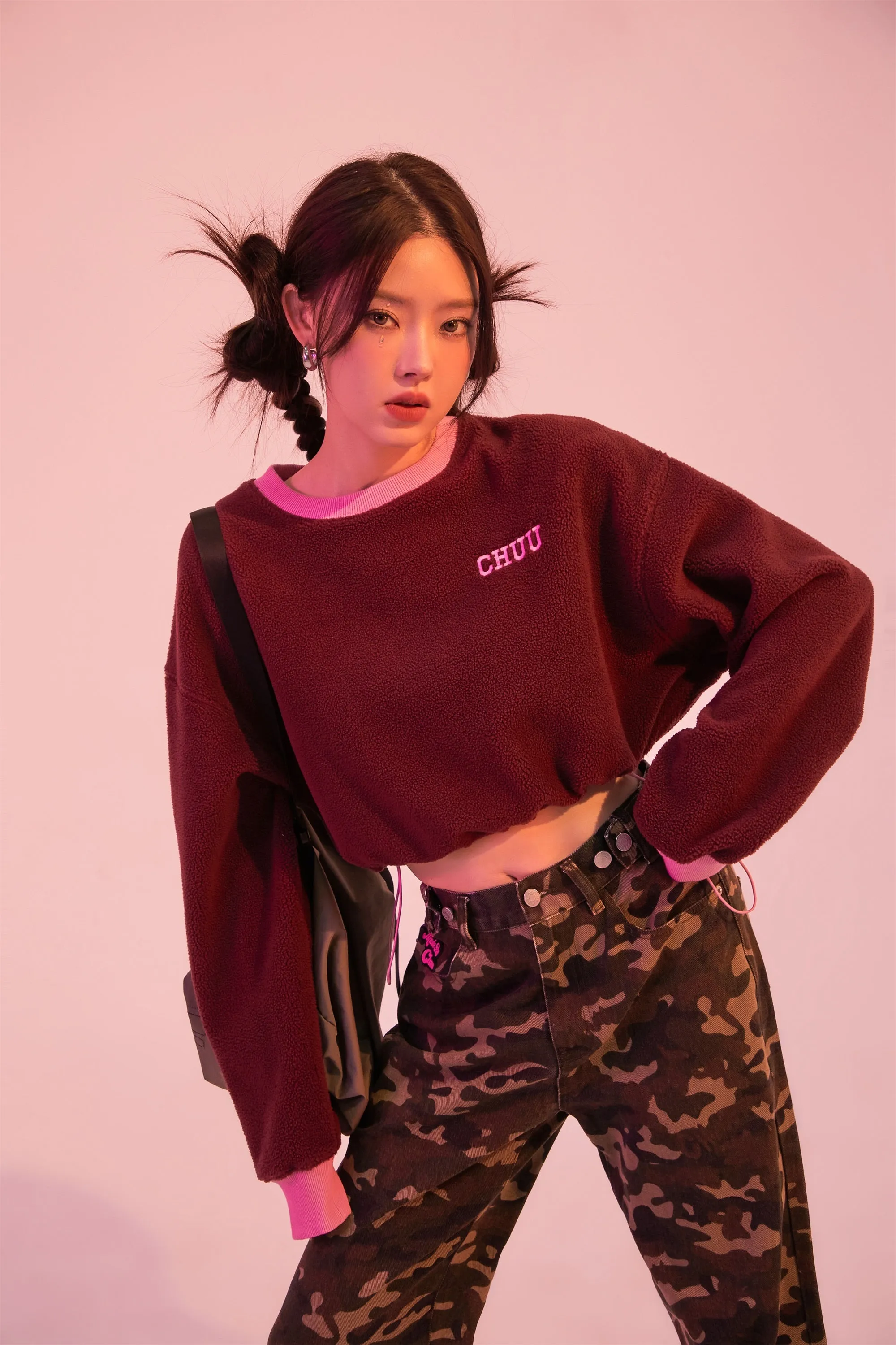 Fleece Color Matching Cropped Sweatshirt