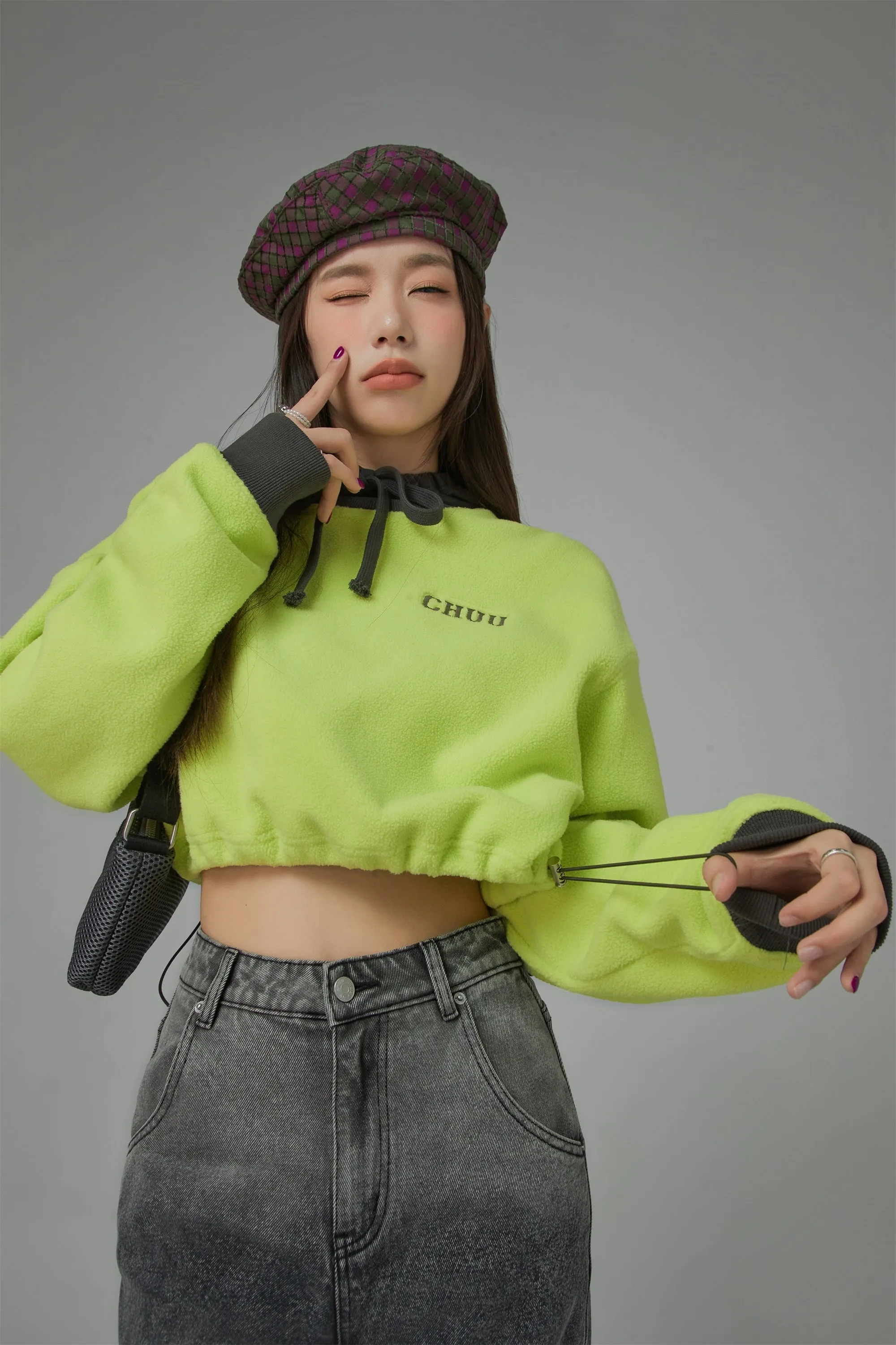 Fleece Color Matching Cropped Sweatshirt