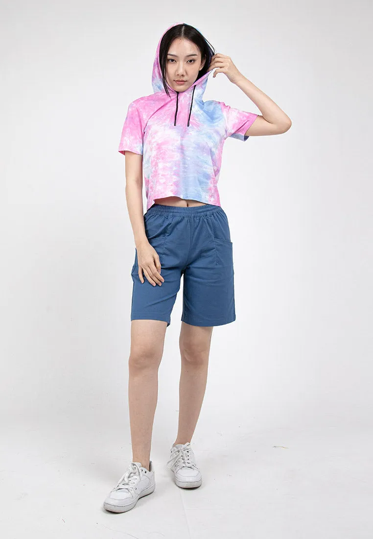 Forest Ladies Stretchable Premium Weight Cotton Tie Dye Cropped Short Sleeve Hoodies - Baju T shirt Perempuan - 822322