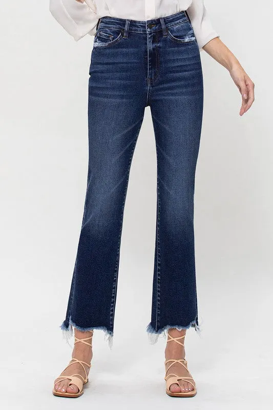 High Rise Distressed Hem Kick Flare Jeans - online exclusive