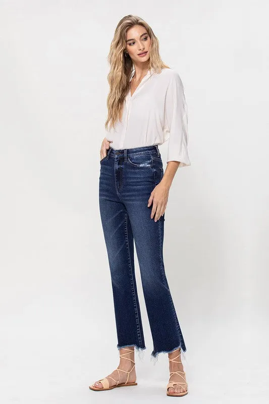 High Rise Distressed Hem Kick Flare Jeans - online exclusive