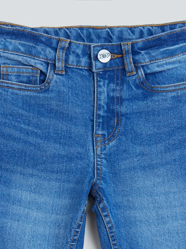 HOP Kids Blue Whisker Design Slim - Fit Mid- Rise Jeans