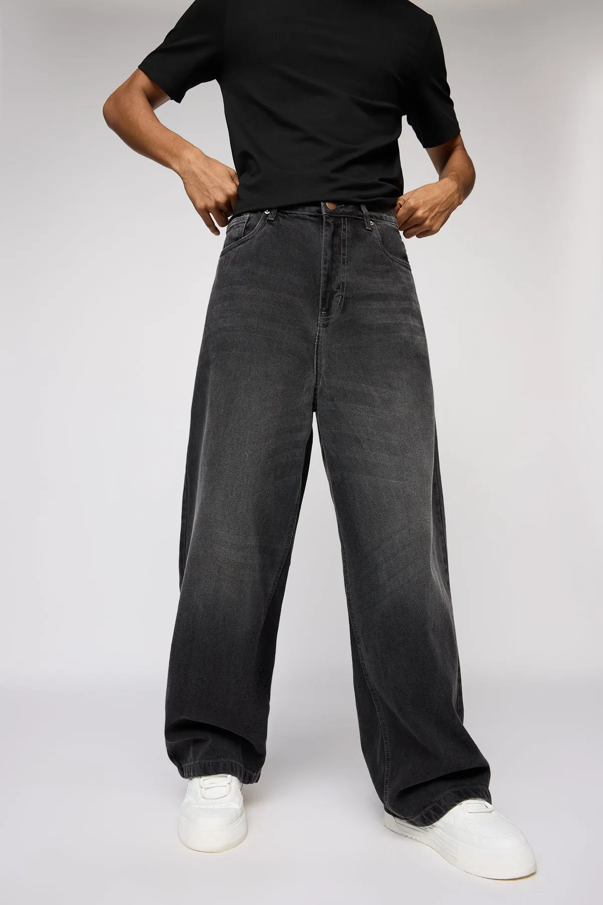 Ink Wash Faded Men's Wide Leg Jeans