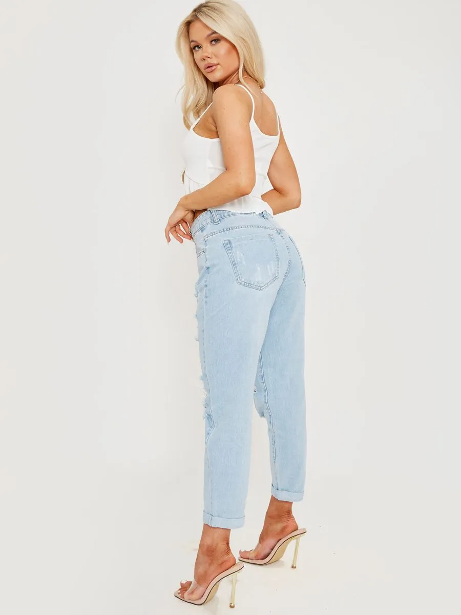 Iona Distressed Ripped Denim Jeans In Blue