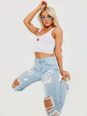 Iona Distressed Ripped Denim Jeans In Blue