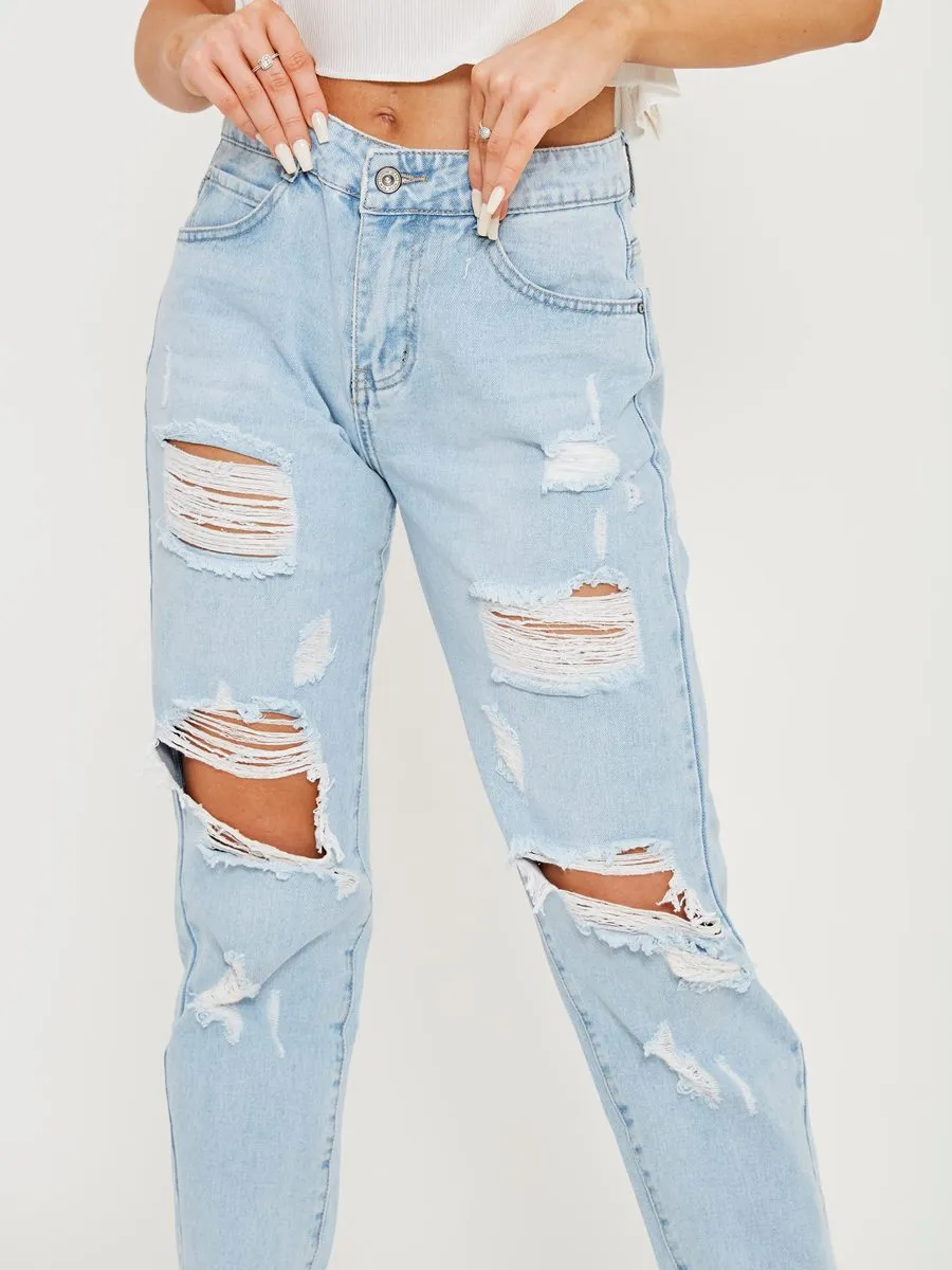 Iona Distressed Ripped Denim Jeans In Blue