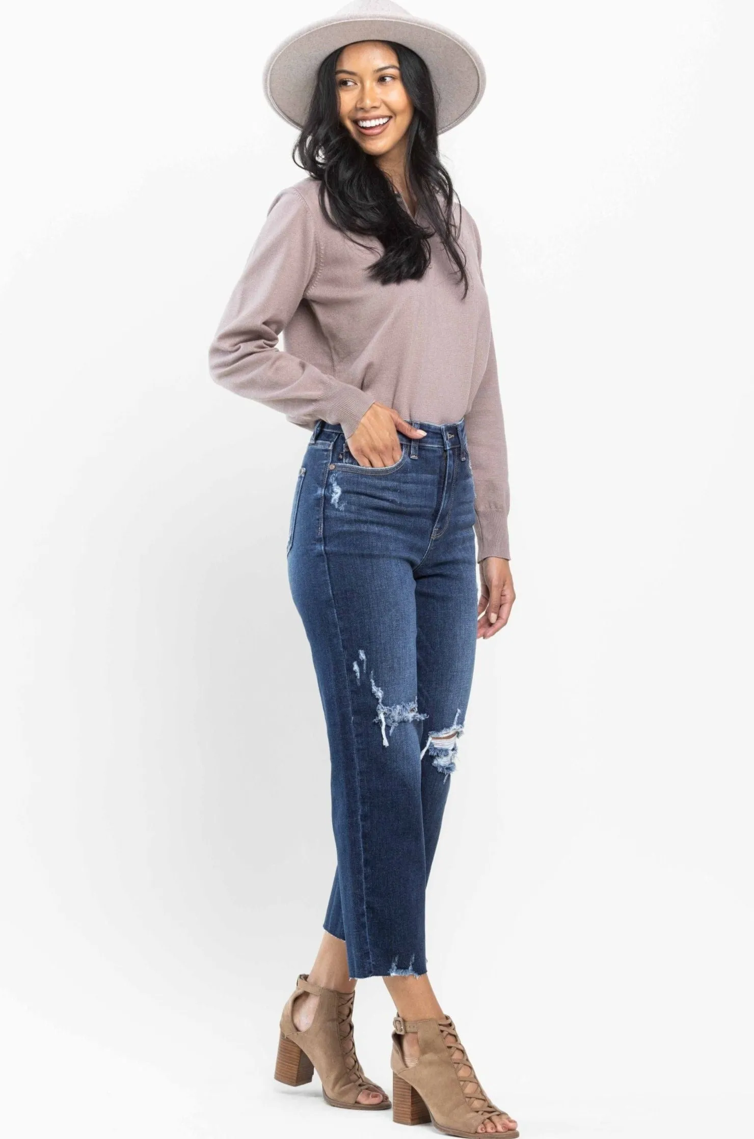 Judy Blue High Waist Distressed Crop Wide Leg Jeans