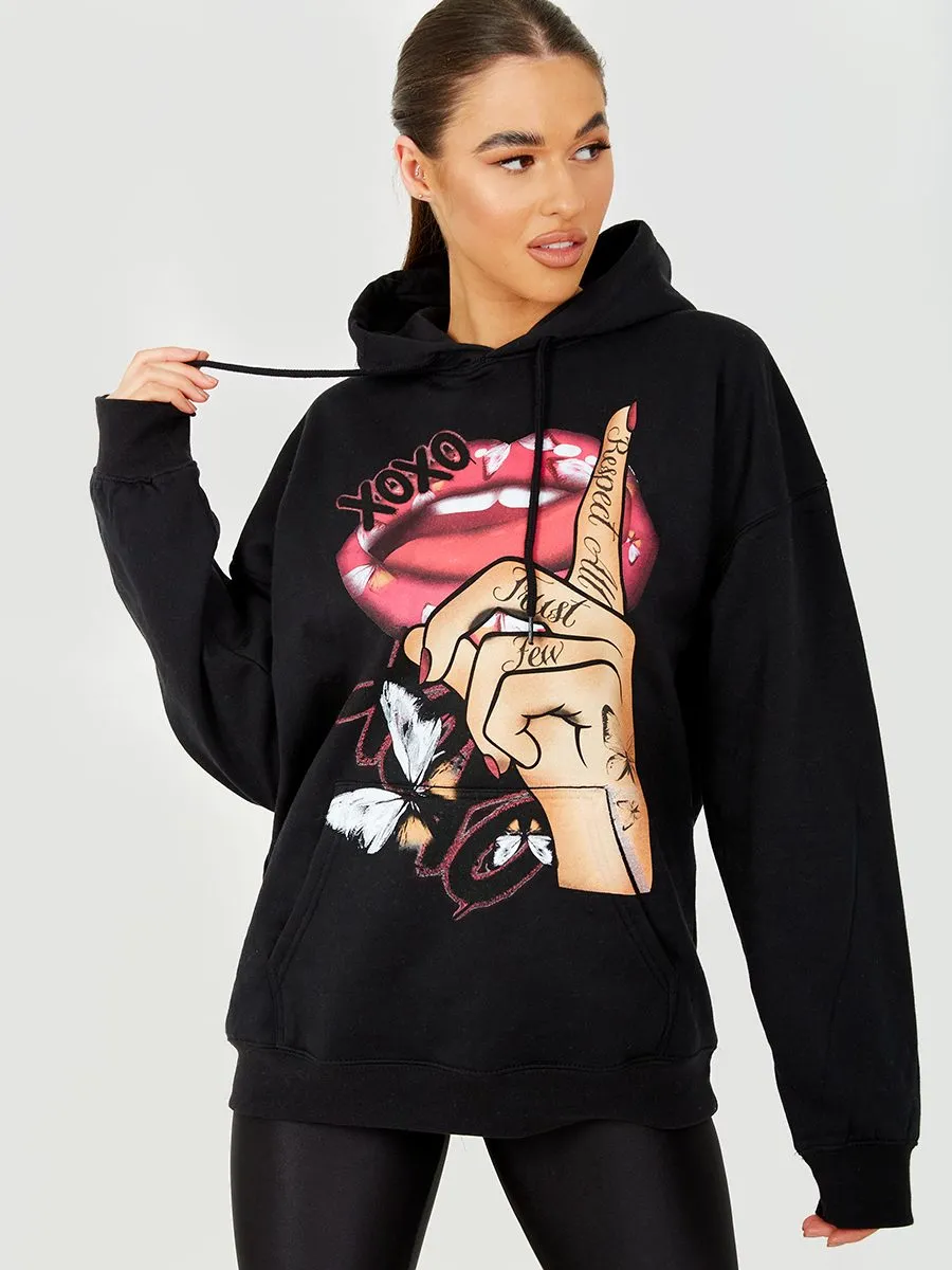 Kay Respect All Graphic Fleeced Hoodie In Black