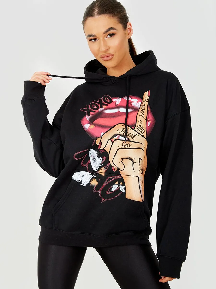 Kay Respect All Graphic Fleeced Hoodie In Black