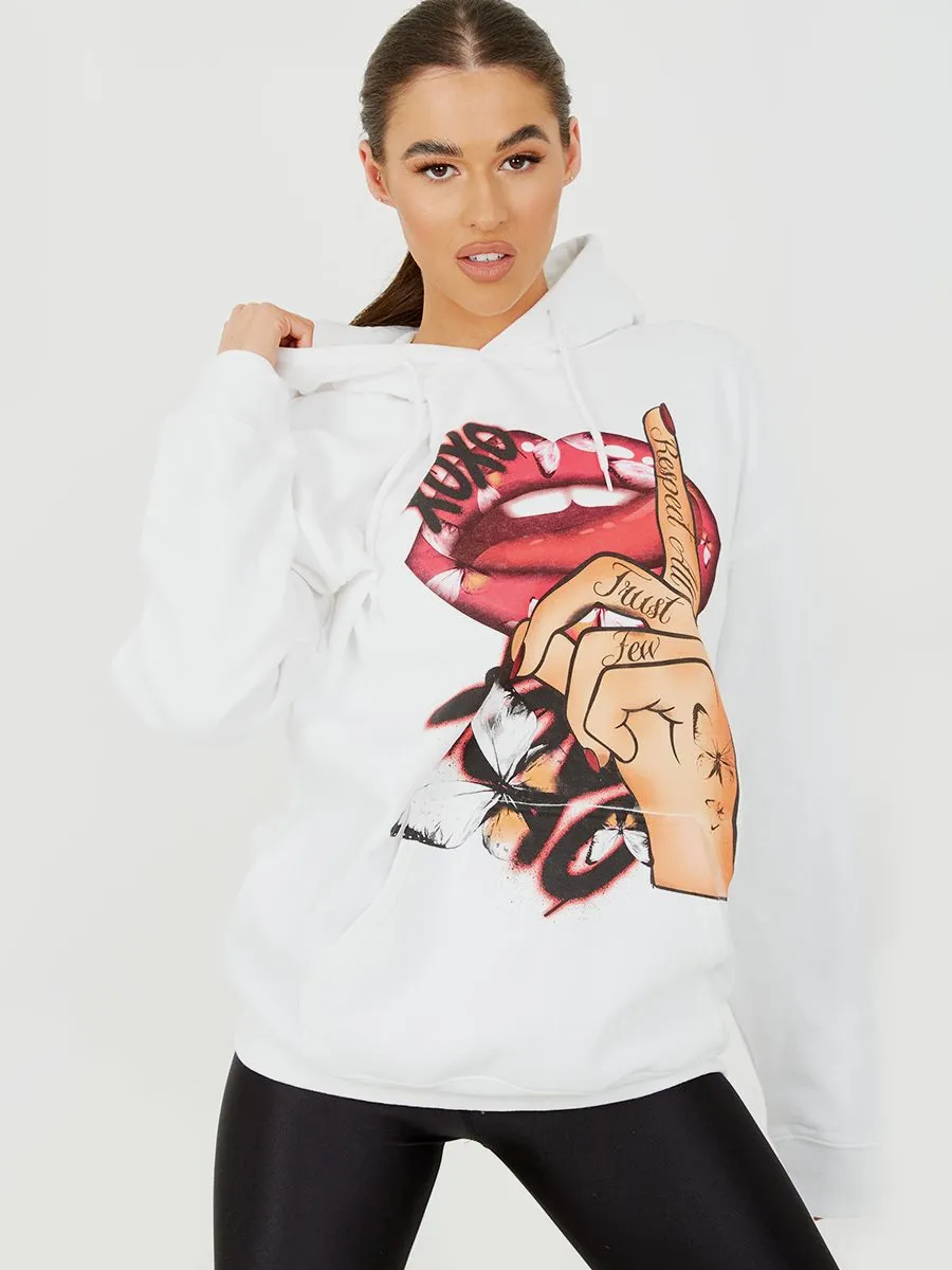 Kay Respect All Graphic Fleeced Hoodie In White